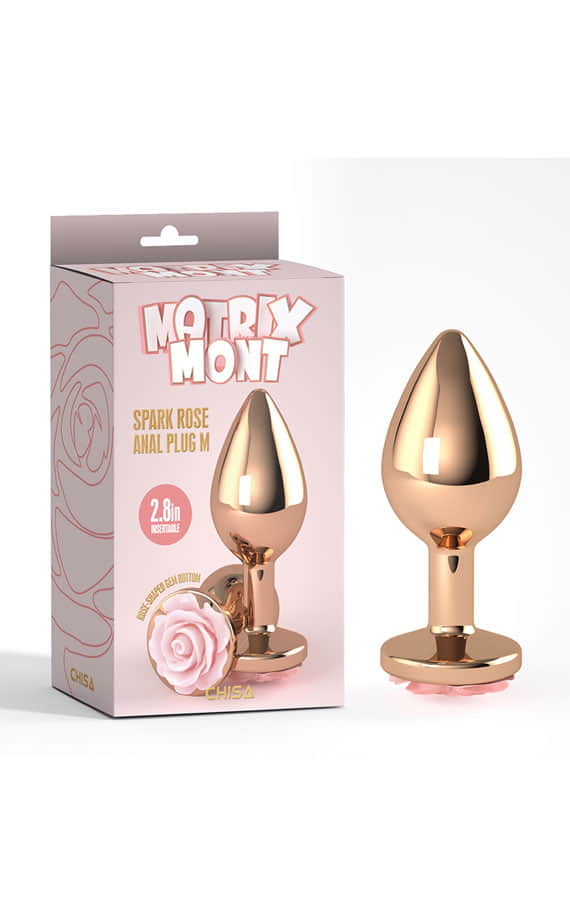 Златен метален бат плаг со розева ружа 9 X 3,3 см. Средна Големина (Matrix Mont)