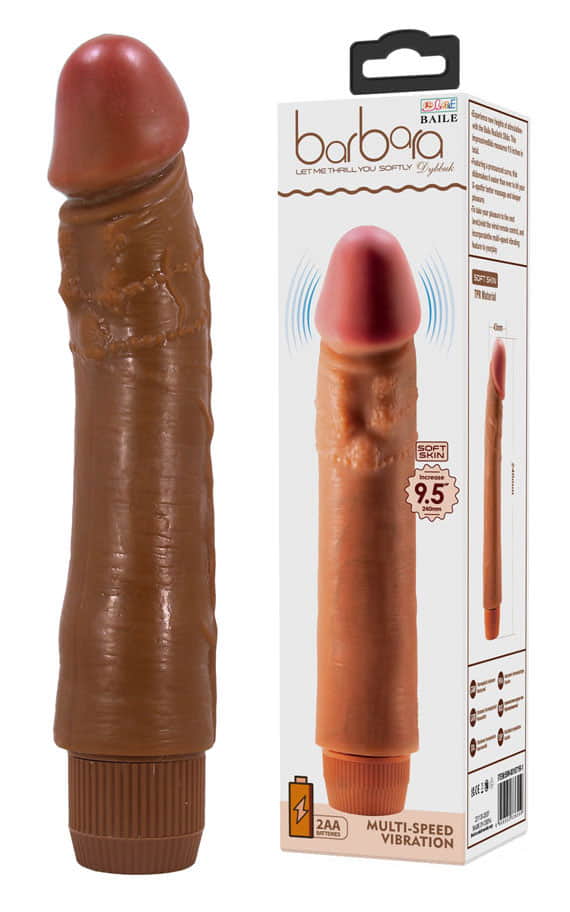 Голем Евтин Црн Реалистичен Вибратор со Рапава Текстура за додатна Стимулација 24 X 4.3 см.