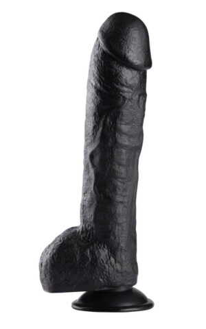 (31 X 6 cm.) Големо Црно Реалистично Дилдо со тестиси и вени